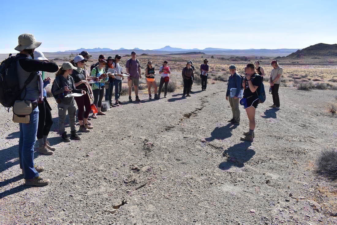 GLG 435 Students present in the field on the 2019 Searles earthquake ruptures